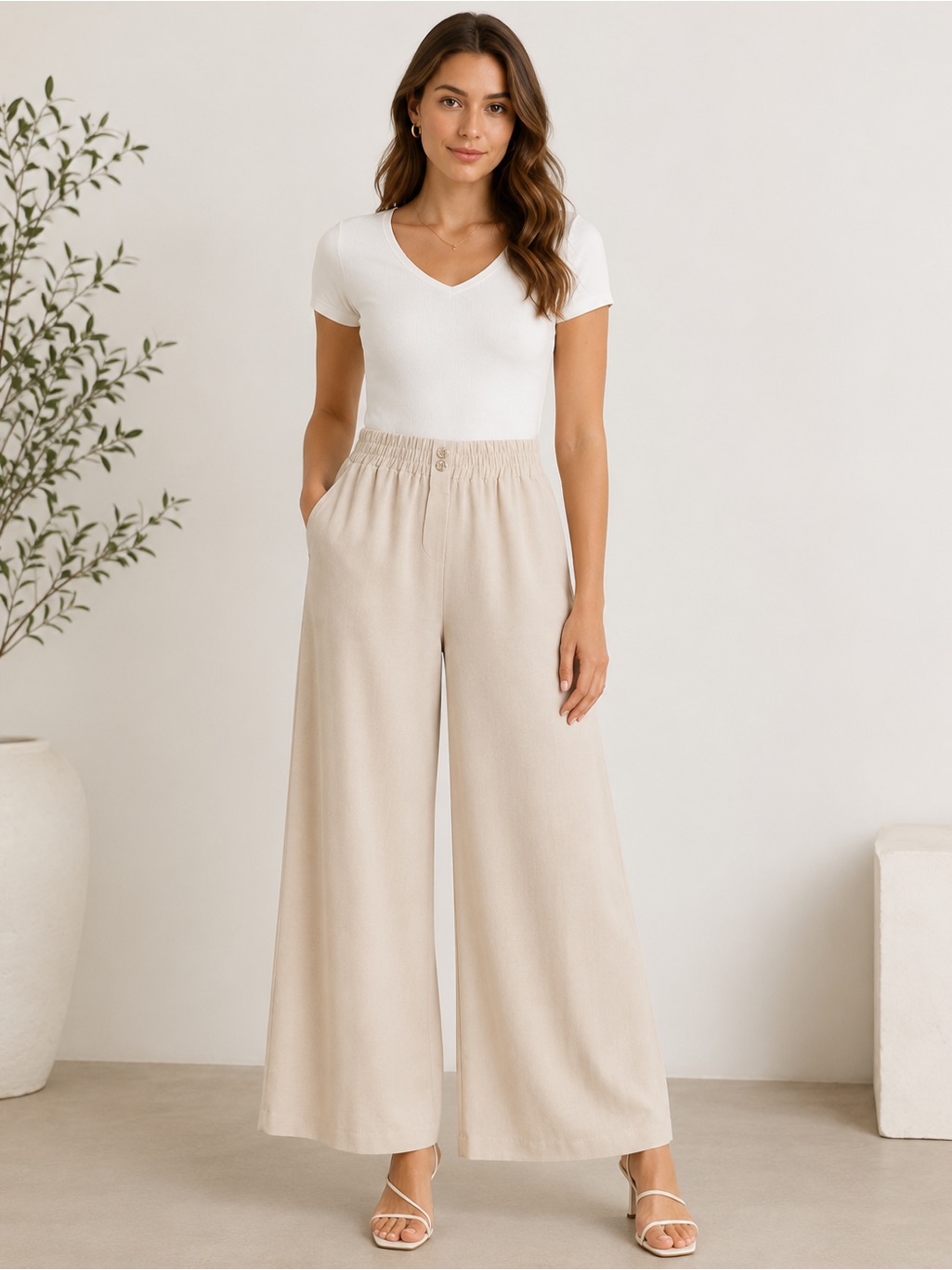 Hunter & Brown Beige Wide Leg Pants Size Small 29” Inseam